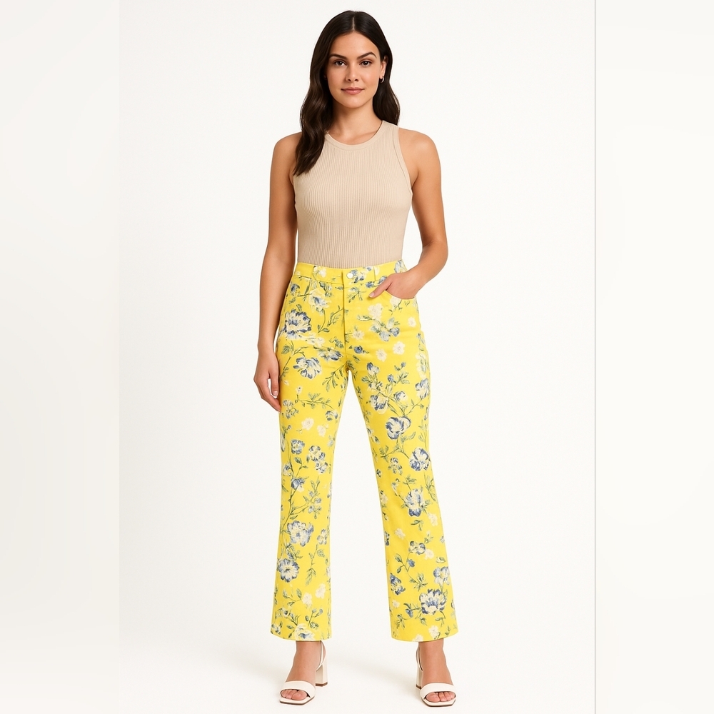 JADE MELODY TAM Women's Pants Size 6 Floral Yellow Blue Embellished